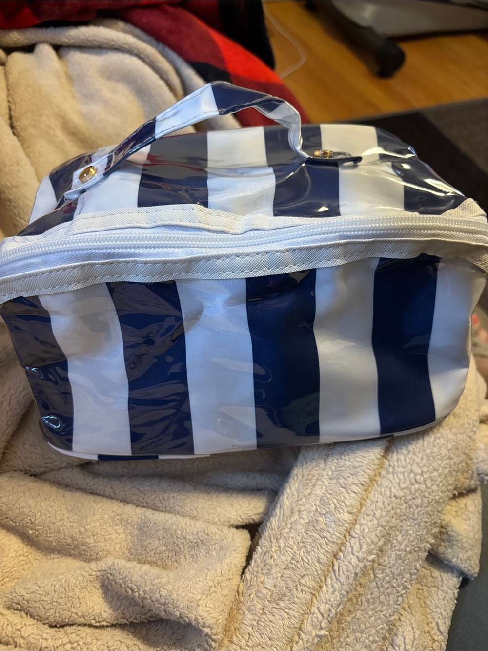 Striped Navy and White Unisex Toiletry Bag